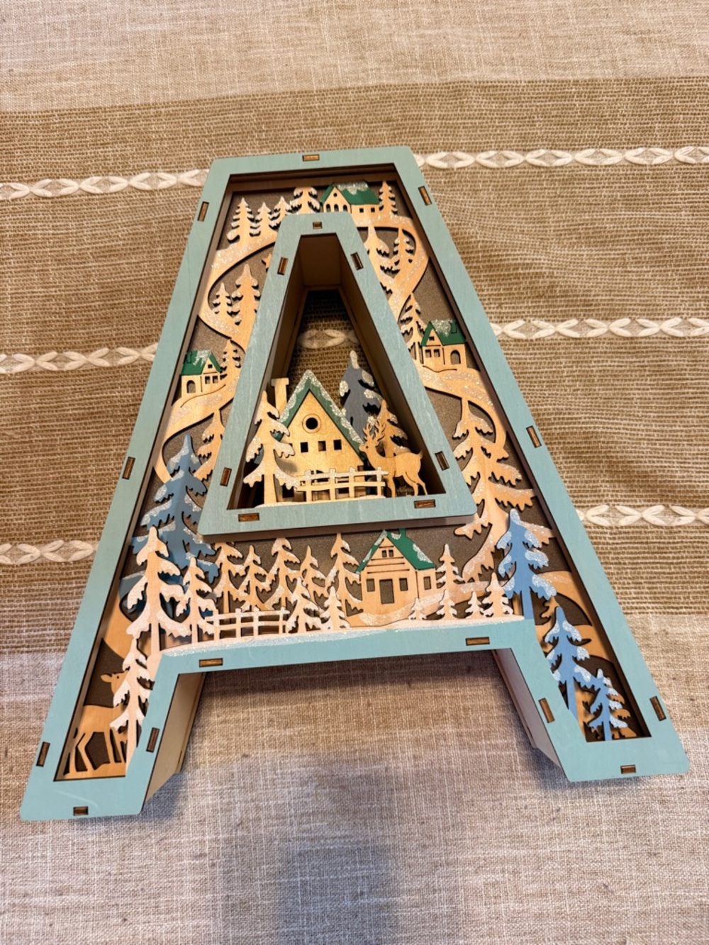 Anthropologie Layered Wood Letter A wood Décor in Teal and Natural